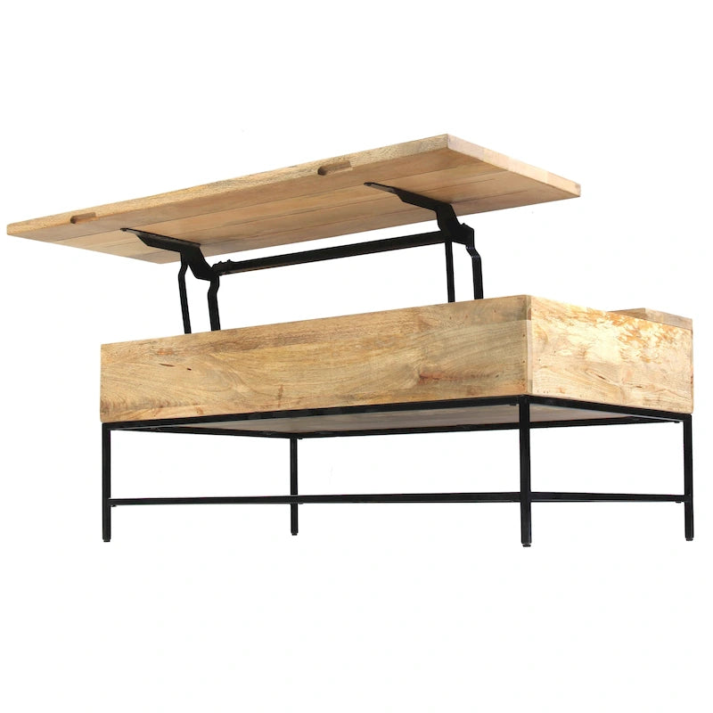 Audrey 45 inch Lift Top Mango Wood Rectangular Coffee Table - Wood and Metal, Natural Brown and Black
