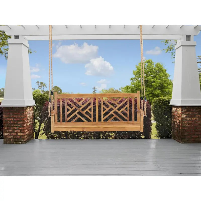 Chic Teak Chippendale Teak Wood Double Porch Swing, 60 inch