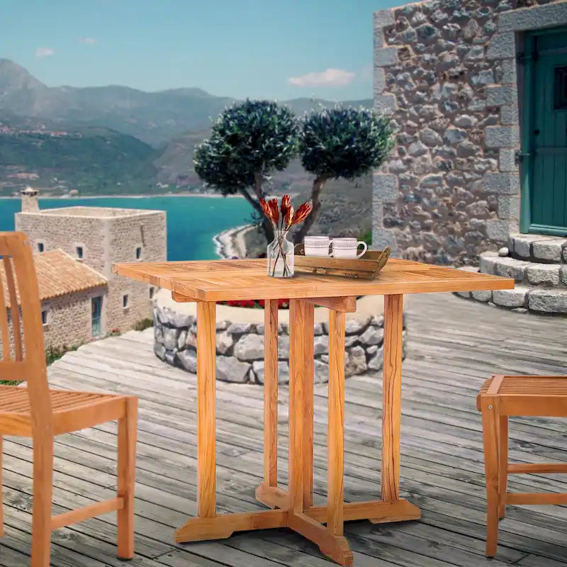Chic Teak Hatteras Square Teak Wood Outdoor Folding Patio Table, 35 Inch (table only)