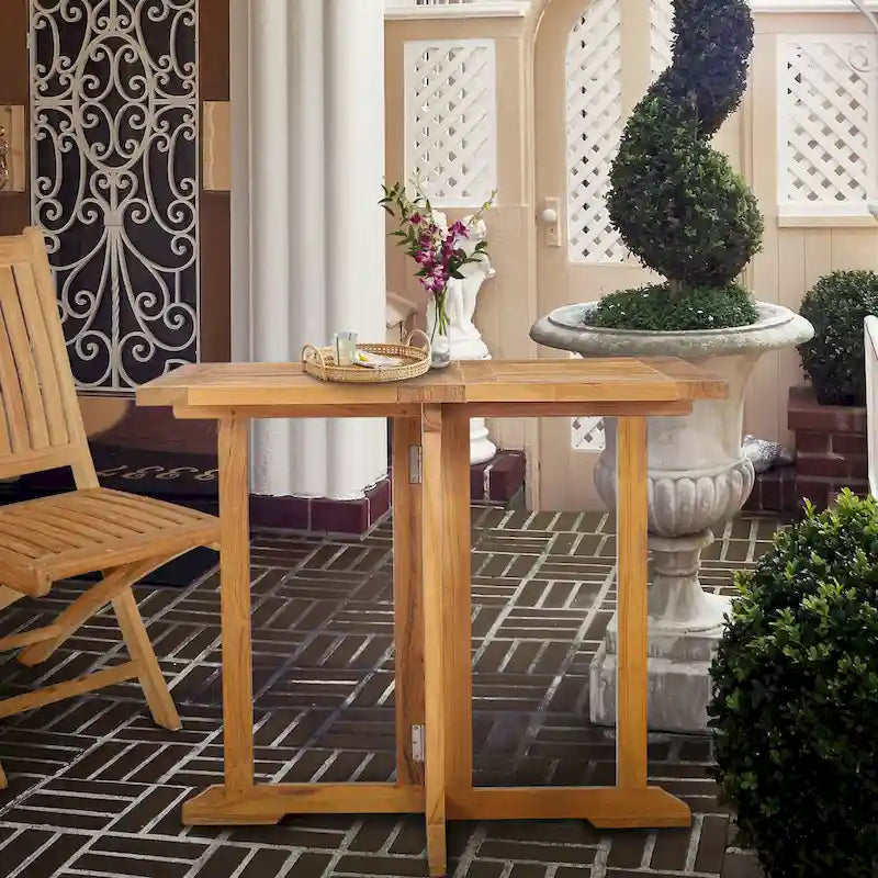 Chic Teak Hatteras Square Teak Wood Outdoor Folding Patio Table, 35 Inch (table only)