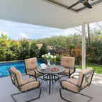 MAISON ARTS 5 Pieces Patio Dining Set, 4 Spring Dining Chairs and 1 Round Table with 1.57 Umbrella Hole, Beige