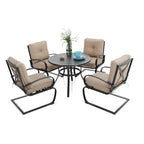 MAISON ARTS 5 Pieces Patio Dining Set, 4 Spring Dining Chairs and 1 Round Table with 1.57 Umbrella Hole, Beige