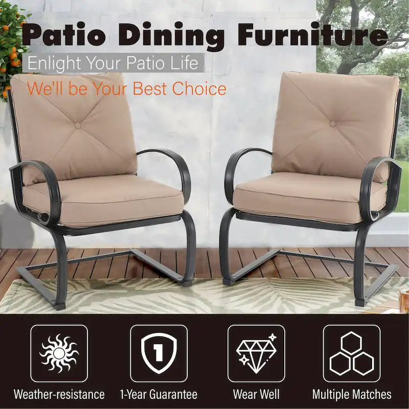 MAISON ARTS 5 Pieces Patio Dining Set, 4 Spring Dining Chairs and 1 Round Table with 1.57 Umbrella Hole, Beige