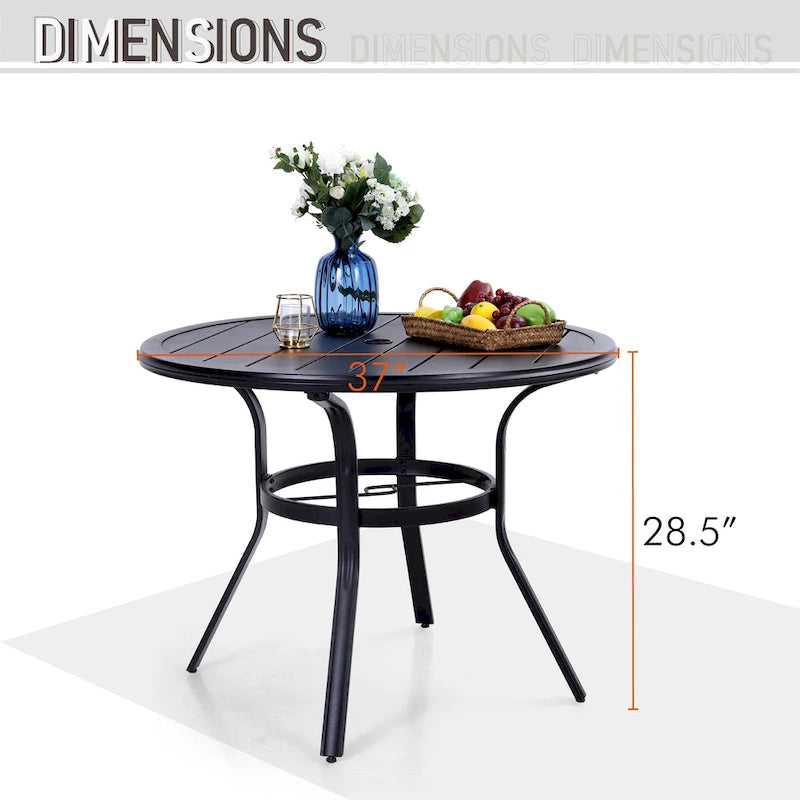 MAISON ARTS 5 Pieces Patio Dining Set, 4 Spring Dining Chairs and 1 Round Table with 1.57 Umbrella Hole, Beige