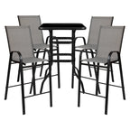 5 Piece Outdoor Glass Bar Patio Table Set with 4 Barstools
