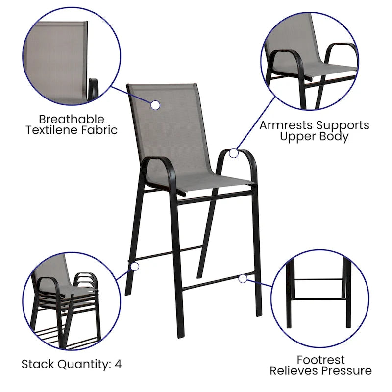 5 Piece Outdoor Glass Bar Patio Table Set with 4 Barstools