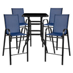 5 Piece Outdoor Glass Bar Patio Table Set with 4 Barstools