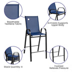5 Piece Outdoor Glass Bar Patio Table Set with 4 Barstools