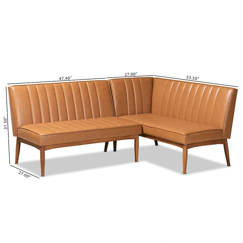 Daymond Mid-Century Modern 2-Piece Dining Nook Banquette Set