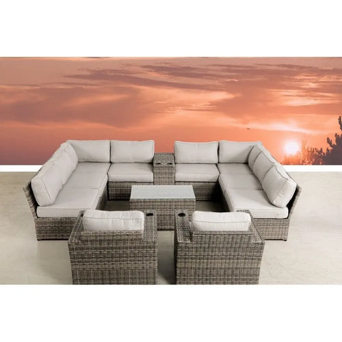 12 Piece Rattan Sectional Seating Group with Cushions