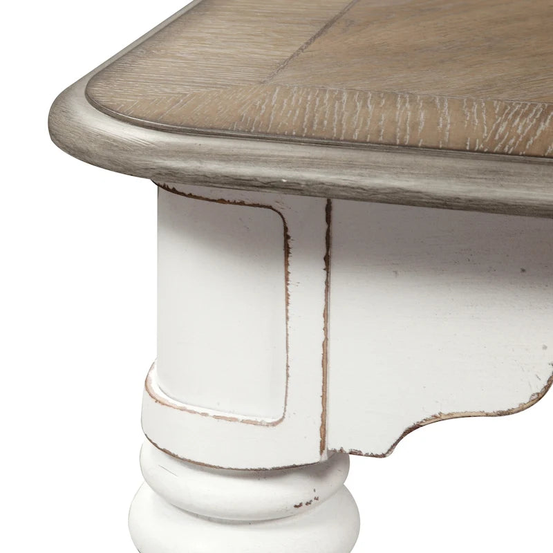 Magnolia Manor Antique White Weathered Bark 5 Piece Gathering Table Set