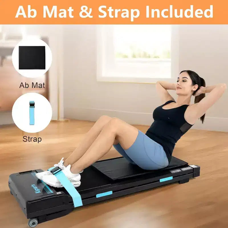 Ksports Tapis Roulant Elettrico Pieghevole 3 in 1 Pro per Palestra Casa, Allenamento Cardio e Forza con Tappetino per Addominali, Cinghia per Sit Up, Blu Scuro