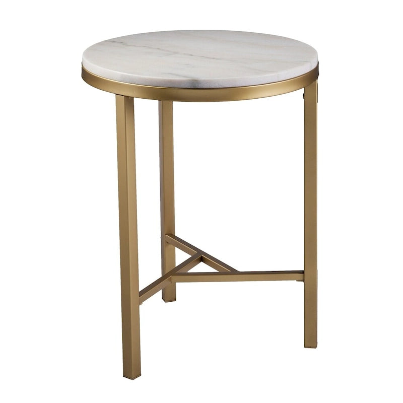 SEI Furniture Garzeaux Mid Century Modern Ivory Marble Gold Side Table