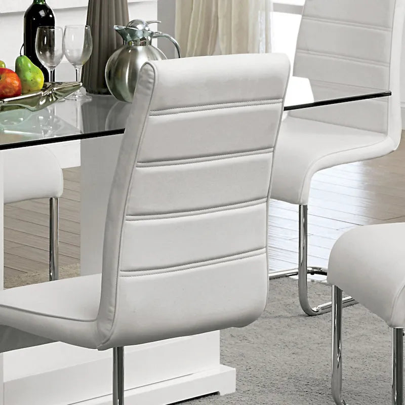 Set da pranzo Benton Contemporary White con tavolo in vetro in 7 pezzi di Furniture of America