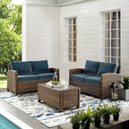 Crosley Bradenton 3-piece Outdoor Wicker Seating Set with Navy Cushions - 94.5 W x 94.5 D x 32.5 H