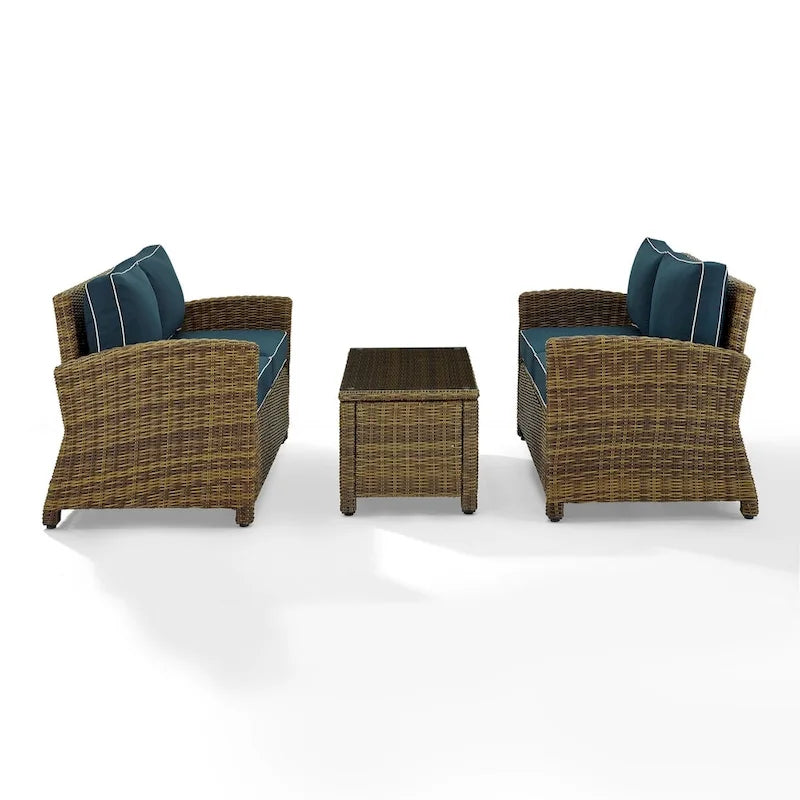 Crosley Bradenton 3-piece Outdoor Wicker Seating Set with Navy Cushions - 94.5 W x 94.5 D x 32.5 H