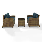 Crosley Bradenton 3-piece Outdoor Wicker Seating Set with Navy Cushions - 94.5 W x 94.5 D x 32.5 H