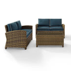 Crosley Bradenton 3-piece Outdoor Wicker Seating Set with Navy Cushions - 94.5 W x 94.5 D x 32.5 H