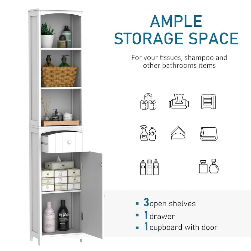 HOMCOM 67 Tall Bathroom Storage Cabinet, Freestanding Linen Tower with 3-Tier Shelf, Narrow Side Floor Organizer, White