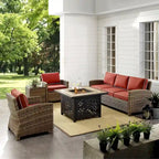 Crosley Bradenton 5-Piece Outdoor Wicker Sofa Conversation Set With Sangria Cushions - 94.5 W x 94.5 D x 32.5 H