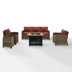 Crosley Bradenton 5-Piece Outdoor Wicker Sofa Conversation Set With Sangria Cushions - 94.5 W x 94.5 D x 32.5 H