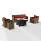 Crosley Bradenton 5-Piece Outdoor Wicker Sofa Conversation Set With Sangria Cushions - 94.5 W x 94.5 D x 32.5 H