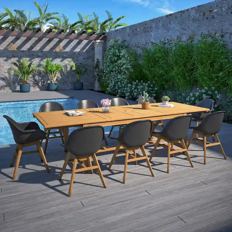 Amazonia Hawaii White 11 piece Extendable Rectangular Patio Dining Set - 11 Piece