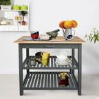 2-shelf Natural Solid Wood Top Kitchen Island - N/A