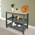 2-shelf Natural Solid Wood Top Kitchen Island - N/A