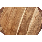Bon 22 Inch Artisanal End Side Table, Multifaceted Solid Acacia Wood, Octagon Top, Natural Brown