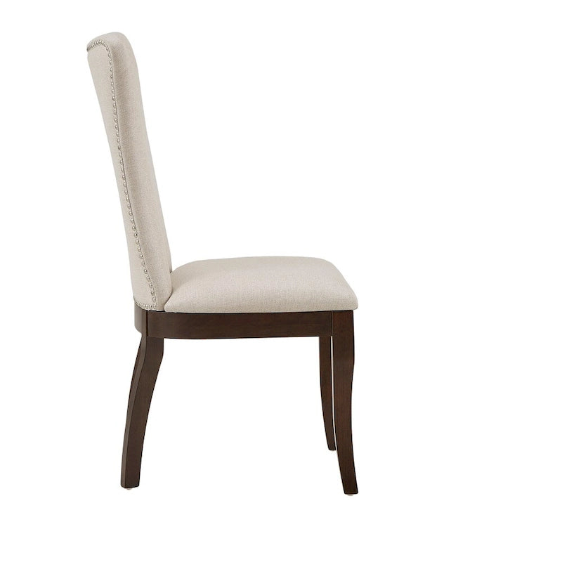 Willa Dark Cherry Wood and Beige Fabric Extendable Rectangular Dining Set by iNSPIRE Q Classic