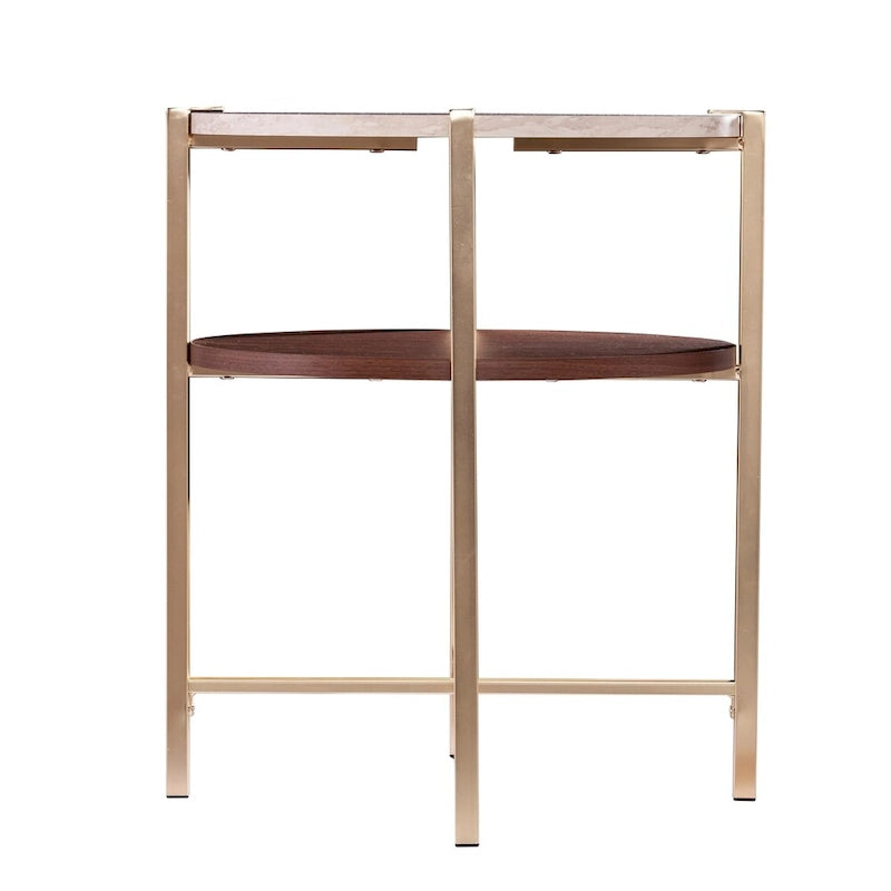 SEI Furniture Aldea Modern Round Side Table with Faux Marble Top and Faux Wood Shelf