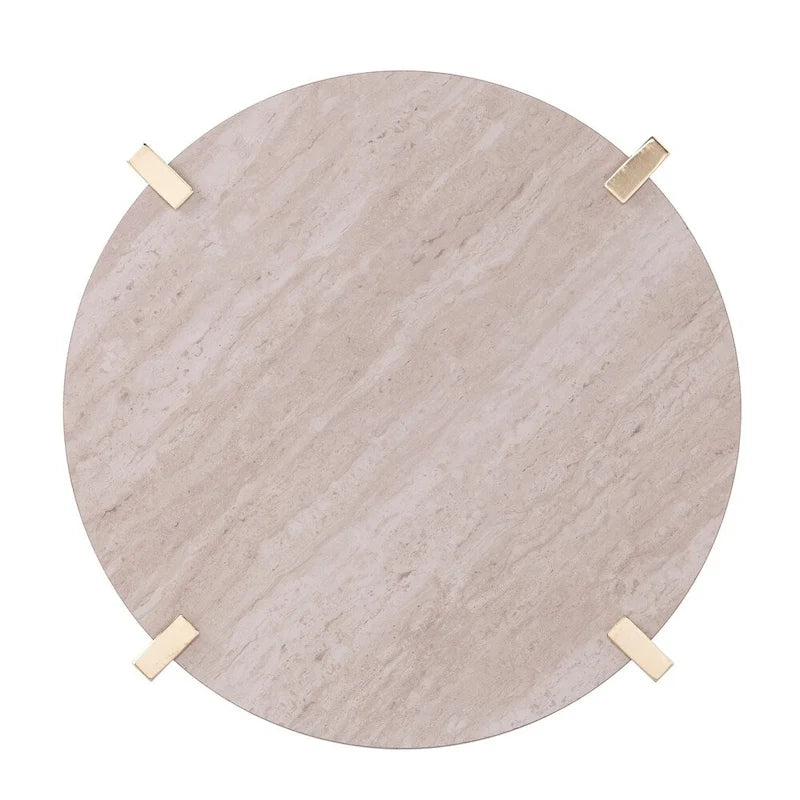 SEI Furniture Aldea Modern Round Side Table with Faux Marble Top and Faux Wood Shelf