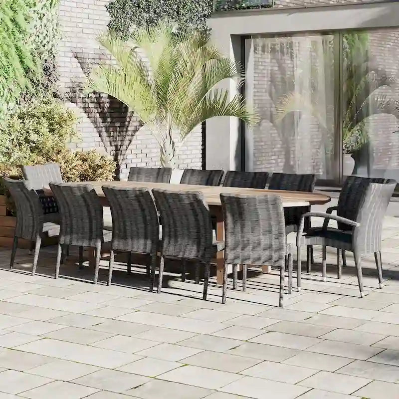 13pc Outdoor Patio Teak Extendible Dining Set - 13 Piece