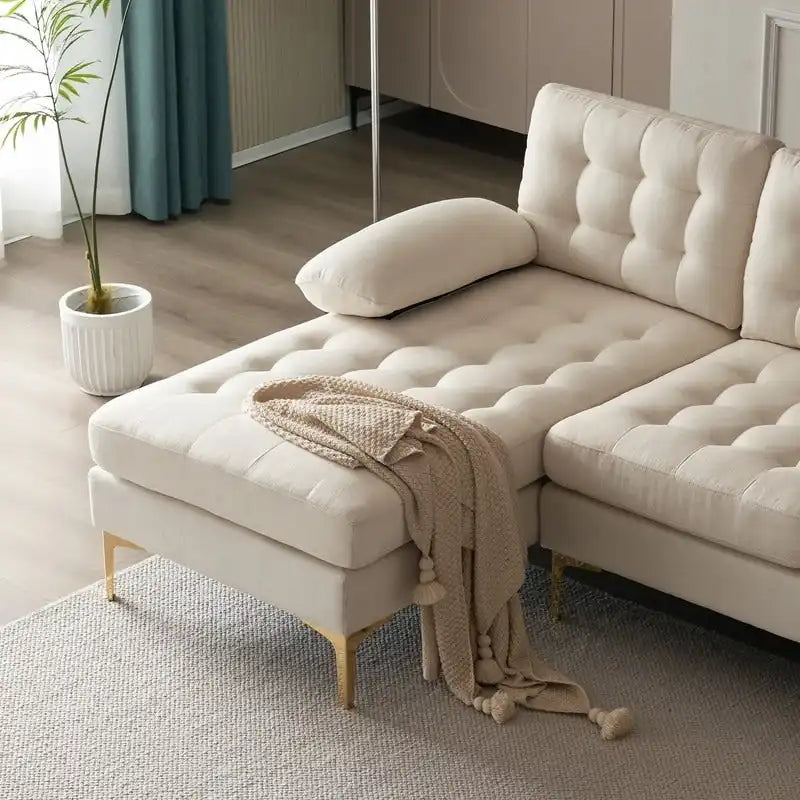 U-shaped Soft-Covered Armrest Backrest Seat Sectional Sofa Beige