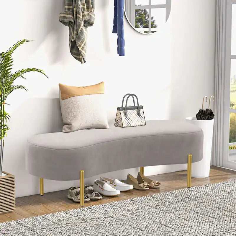 Ottoman Bench,upholstered bed bench Entryway Bench with Golden Metal Legs for Living Room - 45.7*15.4
