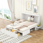 Merax Queen Mobile Murphy Bed with Drawer, Little Shelves on Each Side