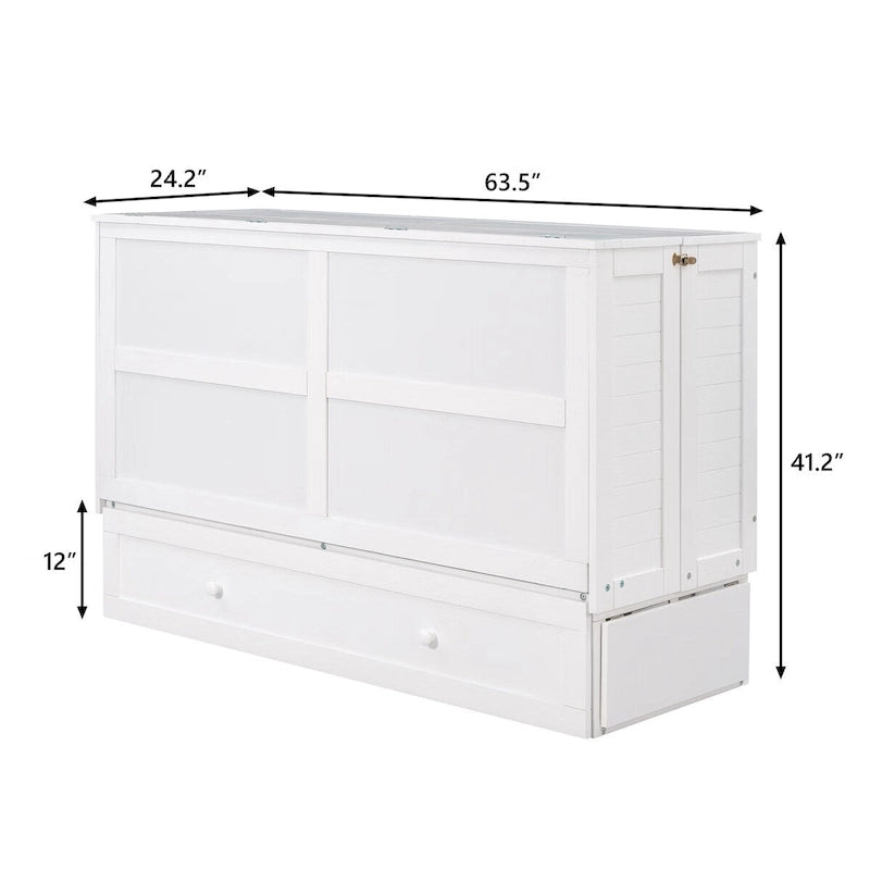 Merax Queen Mobile Murphy Bed with Drawer, Little Shelves on Each Side