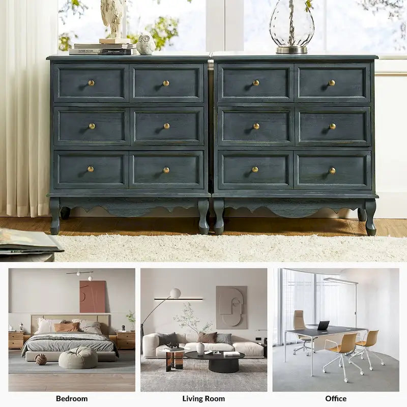 Pallantium Farmhouse 30Tall Distressed 3-Drawer Nightstand With Solid Wood Legs and Adjustable Feet Set Of 2 by HULALA HOME