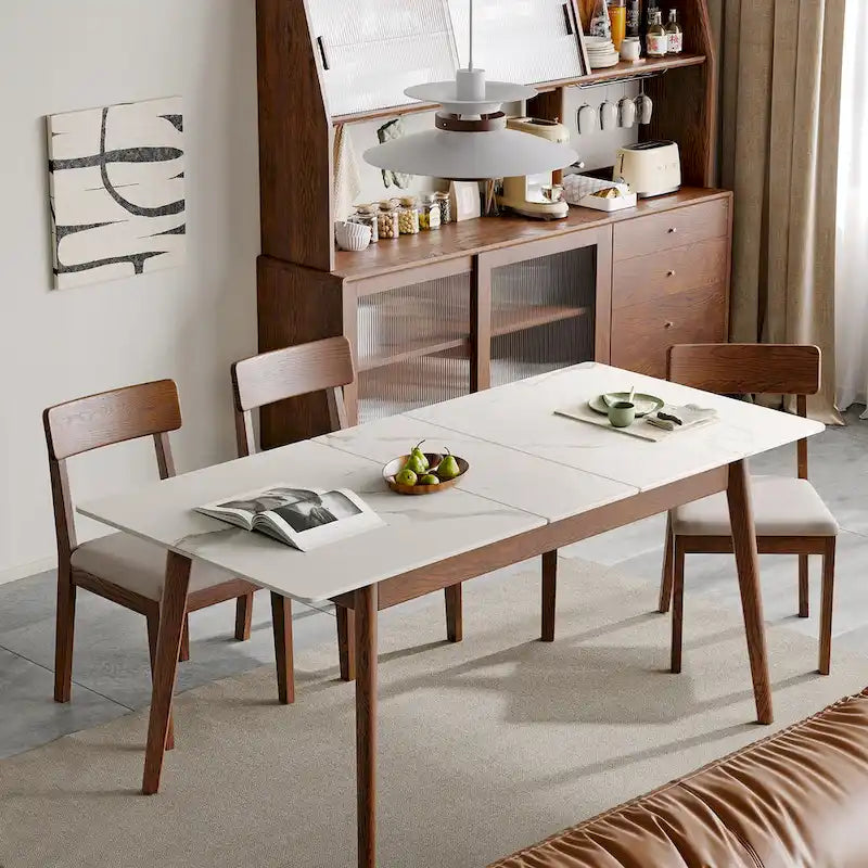 Nestfair Solid Oak Meet Dining Table with Marble Finish - N/A