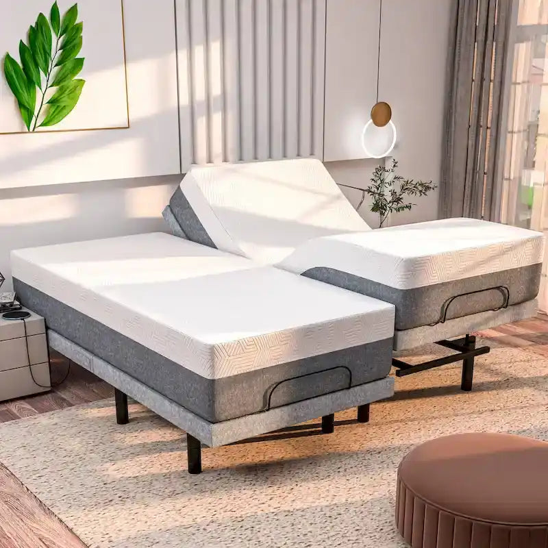 Base letto regolabile Renanim Zero Gravity con materasso in memory foam da 12 pollici, doppio massaggio, USB, luce sotto il letto, telecomando, controllo tramite app