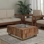 33 Inch Lift Top Storage Trunk Coffee Table, Square, Mango Wood, Natural Brown