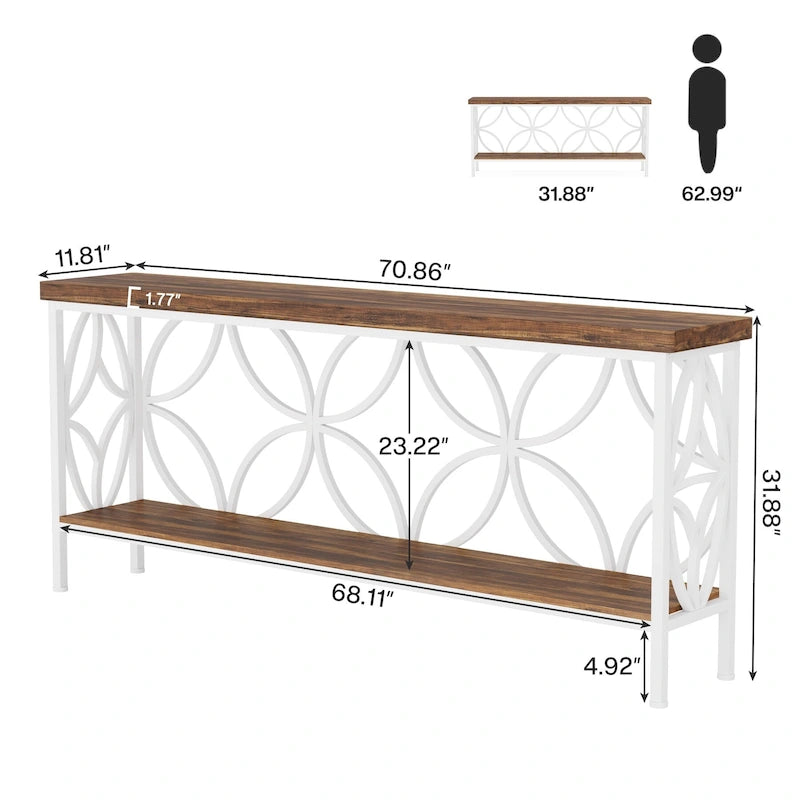 70.9 Inch Long Sofa Table, Industrial Console Table - 70.9 L  11.8 W  31.9 H