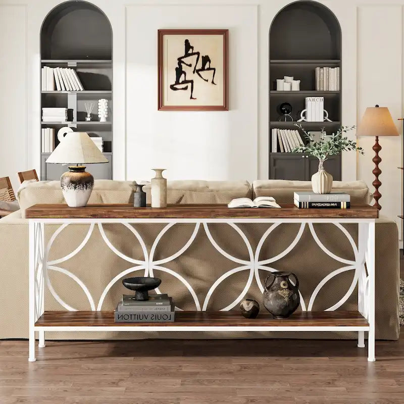 70.9 Inch Long Sofa Table, Industrial Console Table - 70.9 L  11.8 W  31.9 H
