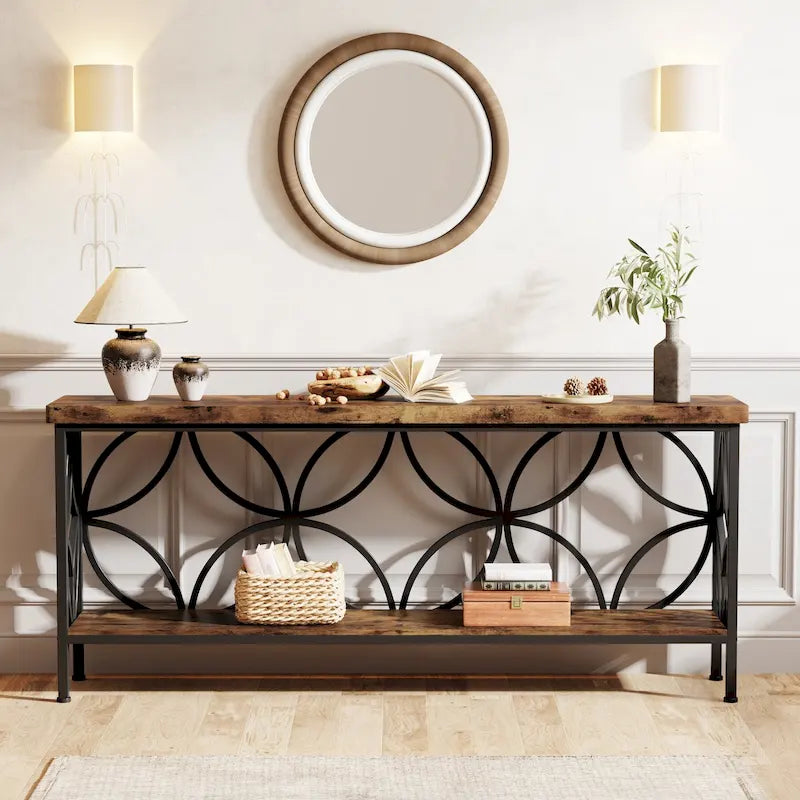 70.9 Inch Long Sofa Table, Industrial Console Table - 70.9 L  11.8 W  31.9 H