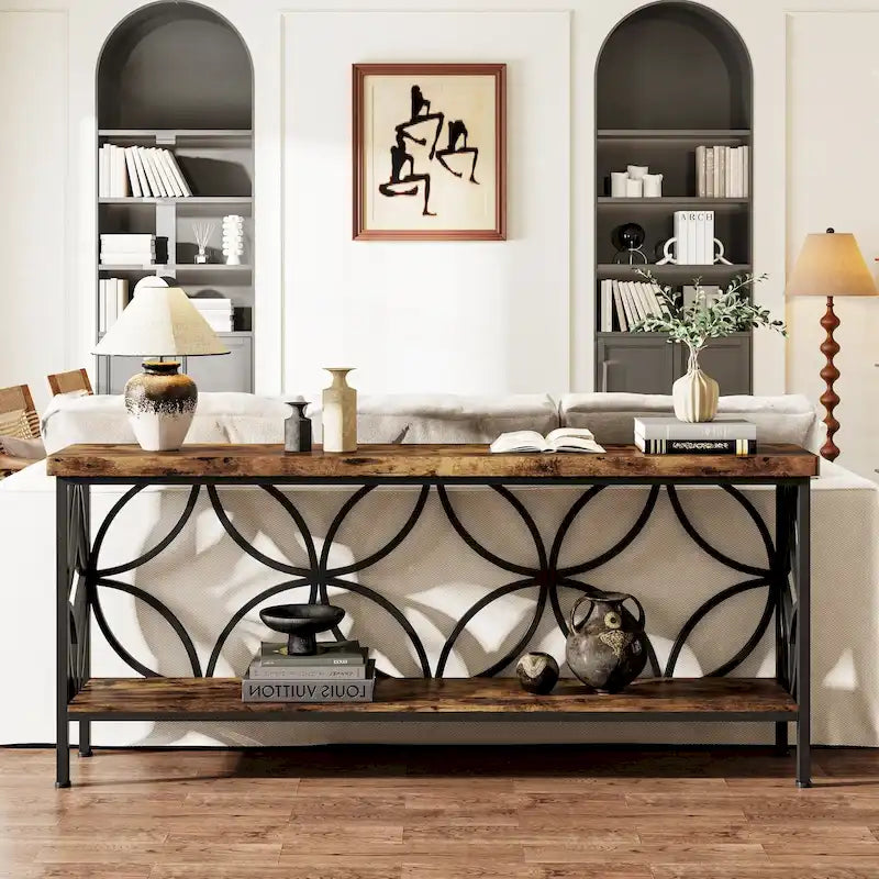 70.9 Inch Long Sofa Table, Industrial Console Table - 70.9 L  11.8 W  31.9 H