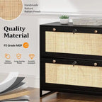 Wood Rattan 2-Drawer Lateral File Cabinet with Lock for Home Office