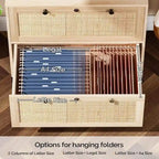 Wood Rattan 2-Drawer Lateral File Cabinet with Lock for Home Office
