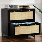 Wood Rattan 2-Drawer Lateral File Cabinet with Lock for Home Office