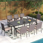 9 Pieces Patio Dining Set, Metal Table and Rattan Dining Chairs